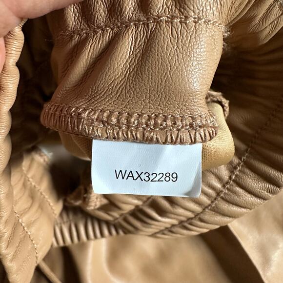 Calia Straight leg Faux Leather Pintuck Tan Pants - Picture 6 of 8